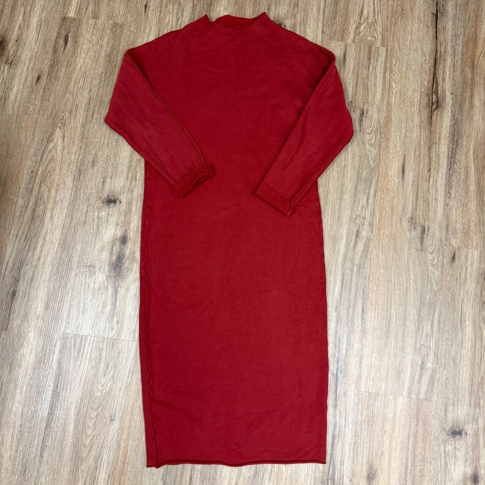 Frank & Eileen Sweater Dress XS Red Knit Autumn Casual Minimalist Natural Midi